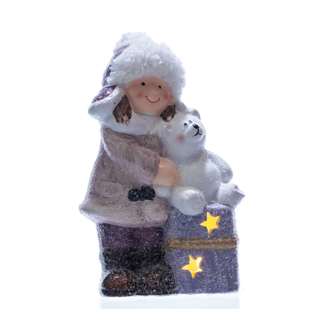 Новорічна фігурка з підсвіткою Дівчинка з ведмежам із фарфору 12×7×20 (см) новорічний декор для дому, квартири на подарунок CR-5-5 Київ - фото 2