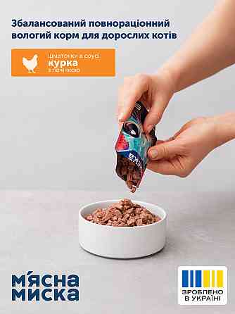 Вологий корм для дорослих котів М'ясна миска шматочки в соусі з куркою та печінкою, 100 г Вінниця