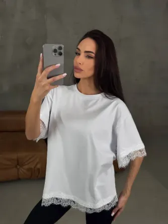 Женская футболка негабаритного размера с кружевом — трендовая основа на каждый день Одесса