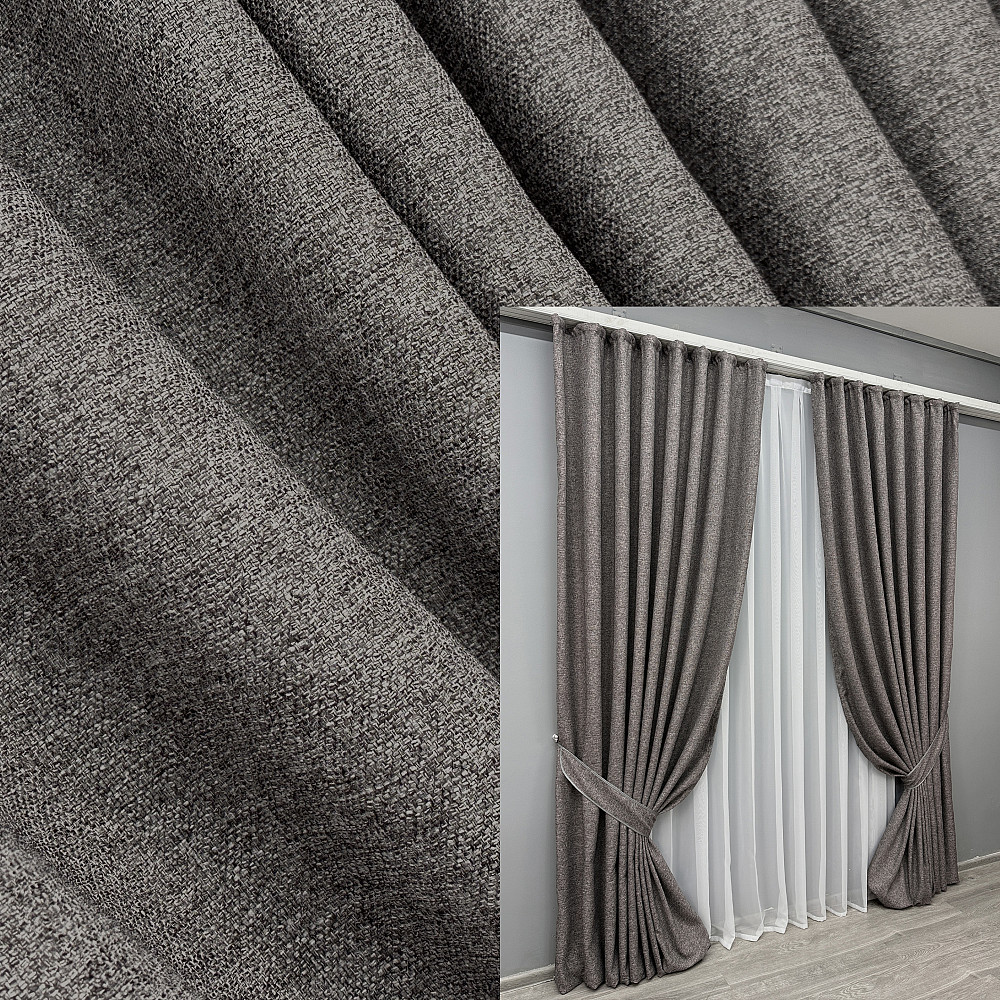 Комплект готовых штор VR-Textil Лен ELEMENTA № 1868ш Серый 200х270см 2 шт (32-183) Киев - изображение 1