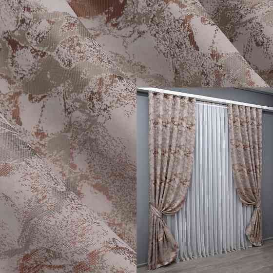 Комплект готовых штор VR-Textil Жаккард Мрамор Al3 № 1600ш Бежевый с терракотовым 145х270 см 2 шт (33-0461) Киев