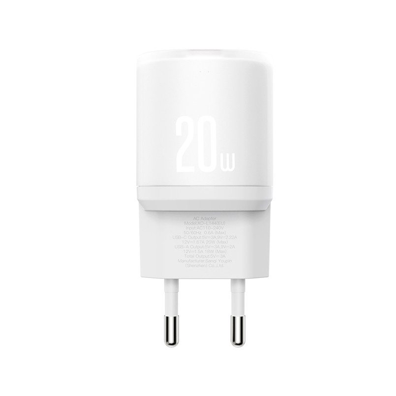 Мережевий зарядний пристрій XO L144 PD20W 1USB-A+1USB-C + Lightning кабель білий Львів - фото 3