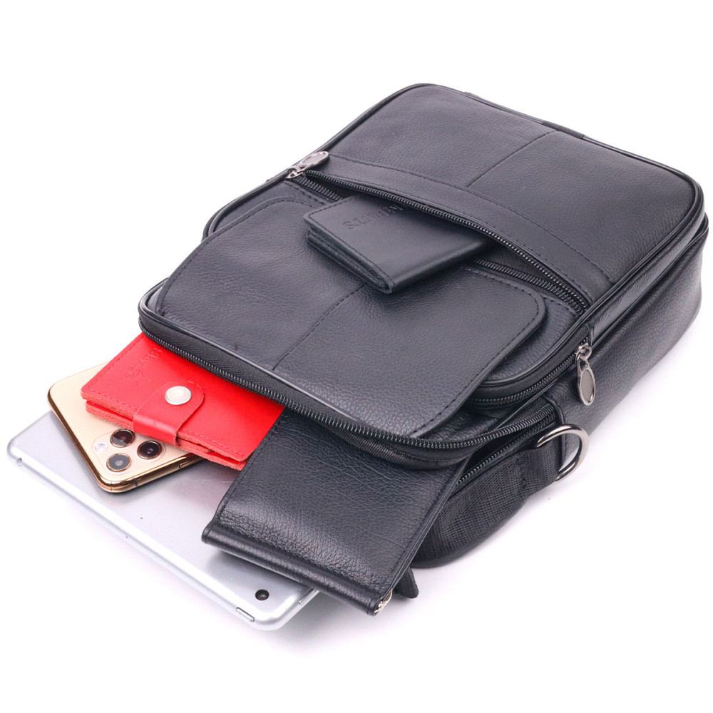 Практичная мужская кожаная сумка 21396 Vintage Черная Киев - изображение 8