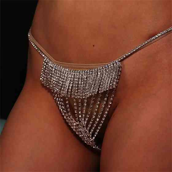 Еротичні трусики з камінням та ланцюжками для жінок one size сріблястий Київ