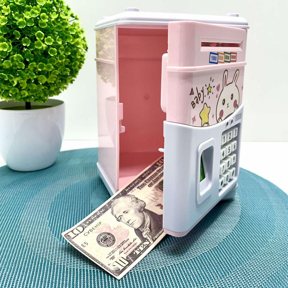 Сейф-скарбничка Банківський термінал з кодовим замком відбиток затягує купюри звук підсвічування від аккамулятора Рожевий Вид2 Чернігів - фото 4