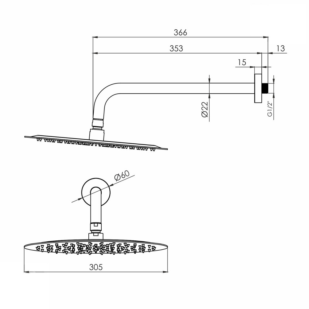 Верхній душ із кронштейном VOLLE CASCADA R100 300 мм cepillado oro золото сатин Київ - фото 2