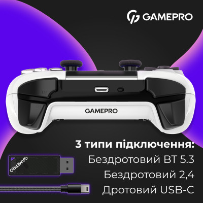 Геймпад GamePro із зарядною станцією 2.4G/BT 5.1/USB (Switch/PC/PS/iOS/Android) RGB White (GPS20W) Вінниця - фото 7