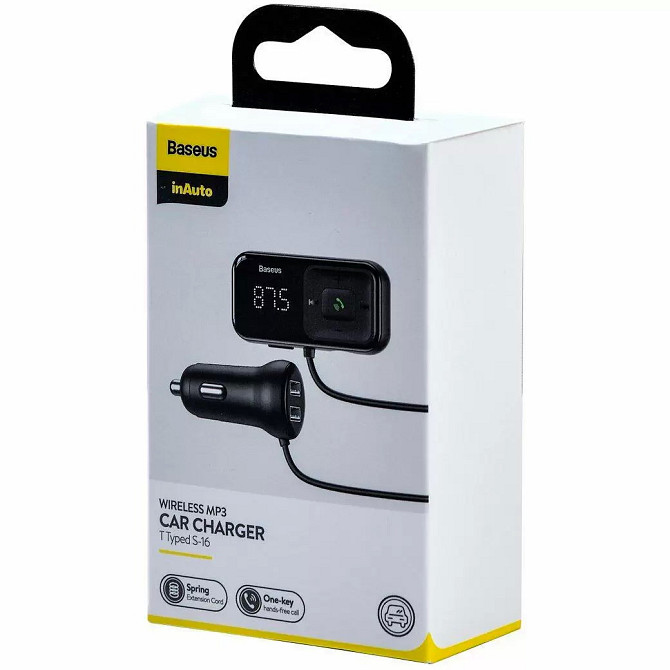 FM трансмітер модулятор Baseus S-16 Bluetooth FM Launcher 2 USB CCTM-E01 (Чорний) Николаев - изображение 10