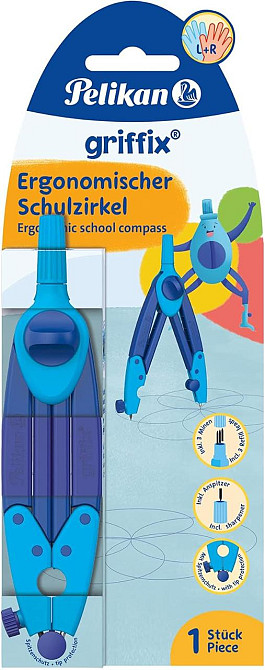 Циркуль школьный Pelikan Griffix 150 мм с грифелем точилкой защитой металлического наконечника синий Киев - изображение 8