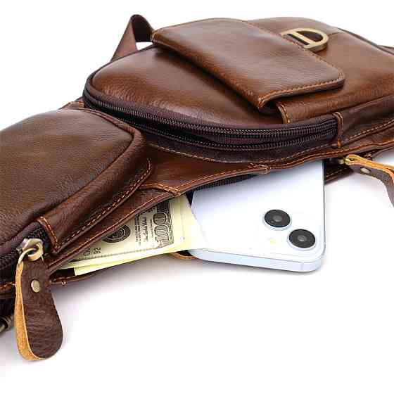 Мужская сумка через плечо из гладкой натуральной кожи Коричневый (Vintage) Киев