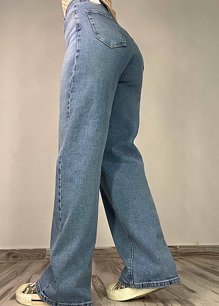 Джинси жіночі Zeo Basic 4742 palazzo jeans висока талія широкі палаццо стрейчеві блакитні, блакитний Одеса - фото 2