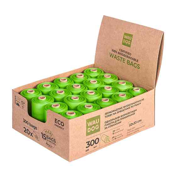 Биоразлагаемые пакеты WAUDOG для уборки за животными, МАКСИ, 22х33 см, уп. 20 рул (300 шт) Киев