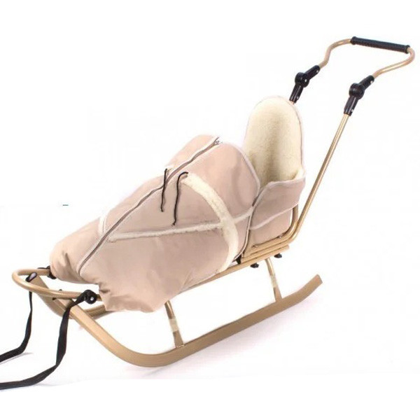 Санки детские Adbor Piccolino металлические с конвертом, спинкой и ручкой, для детей Бежевый Киев - изображение 2