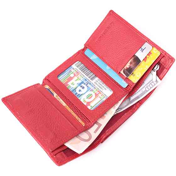 Шкіряний зручний жіночий гаманець у три додавання ST Leather 22490 Червоний Київ