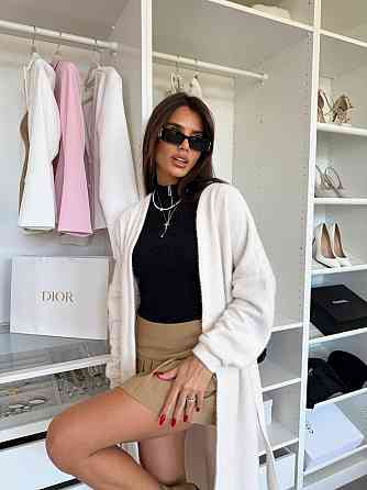 Жіночий затишний довгий кардиган із поясом Альпака. Кремовий Одеса