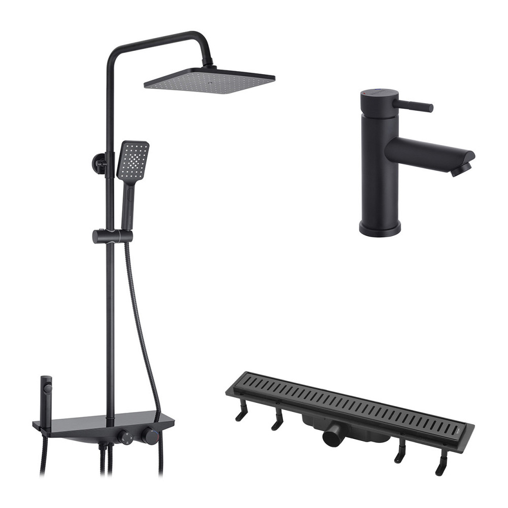 Набор 3 в 1 душевая система Kroner Armada-SCH066 + смеситель Edelstahl Klassisch-SCH010 +  трап линейный Harz Киев - изображение 1