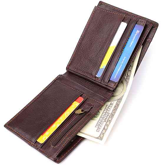 Горизонтальный стильный кошелек из натуральной кожи Vintage 22888 Коричневый Киев