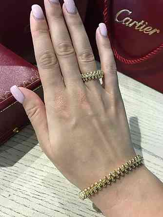 Cartier Комплект: браслет зубчики та кільце зубчики в лимонному золоті / Карт'є браслет і кільце Одеса