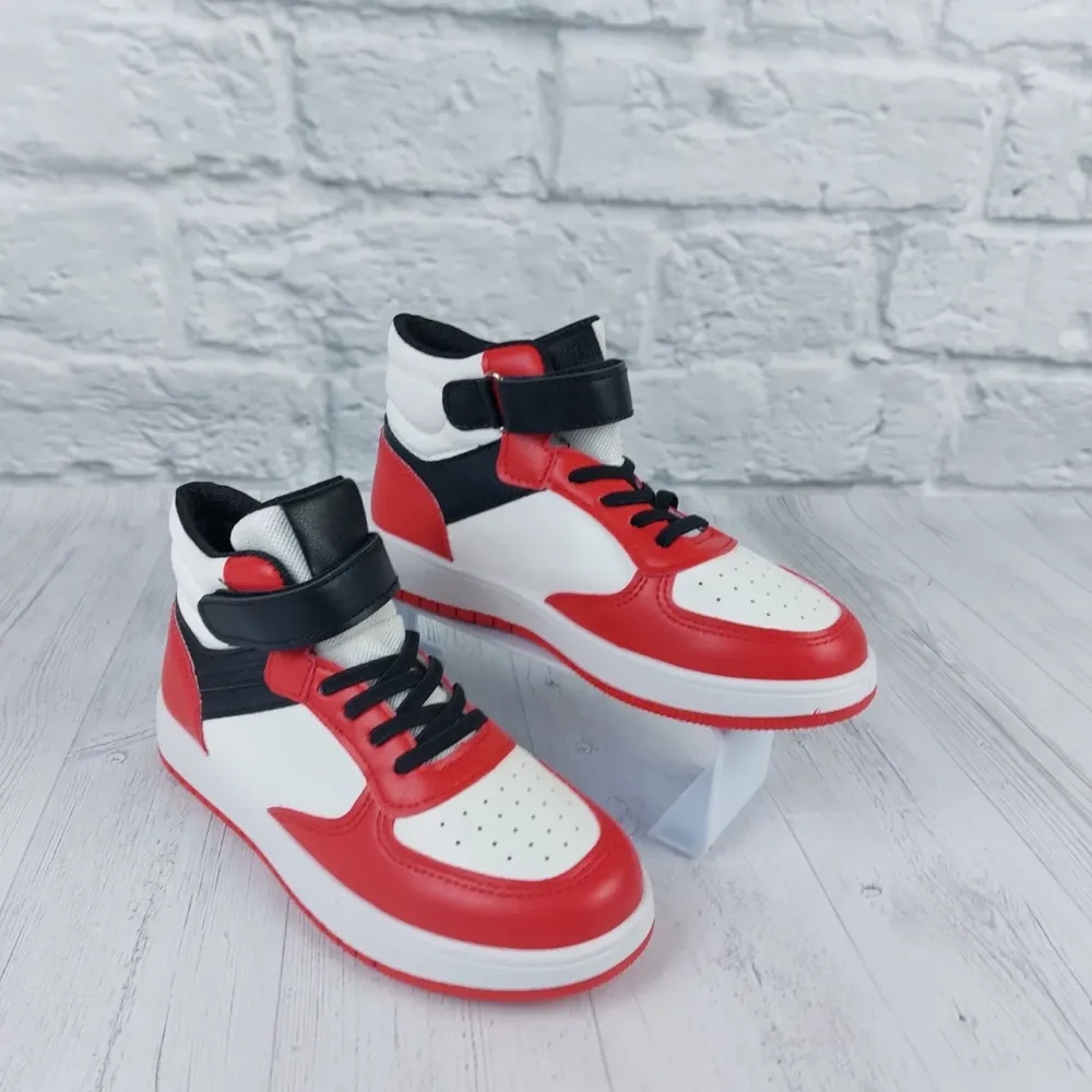 Дитячі демісезонні кросівки хайтопи червоно-білі для хлопчиків 31,33,34,36 Миколаїв - фото 1