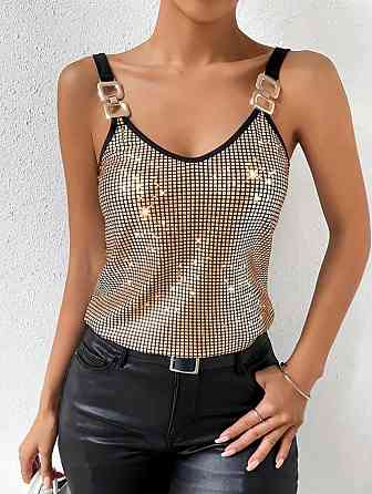 Майка блестящая женская золотисто-черный Киев