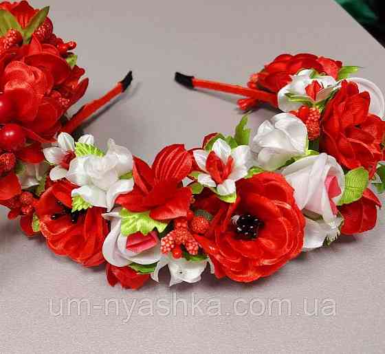 Красный Ободок обруч с розочками красный Кривой Рог