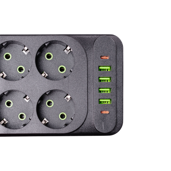 Мережевий фільтр подовжувач 5 м на 6 розеток 4 USB 2 Type-C та кнопкою вимкнення HP-5-16 Коломия