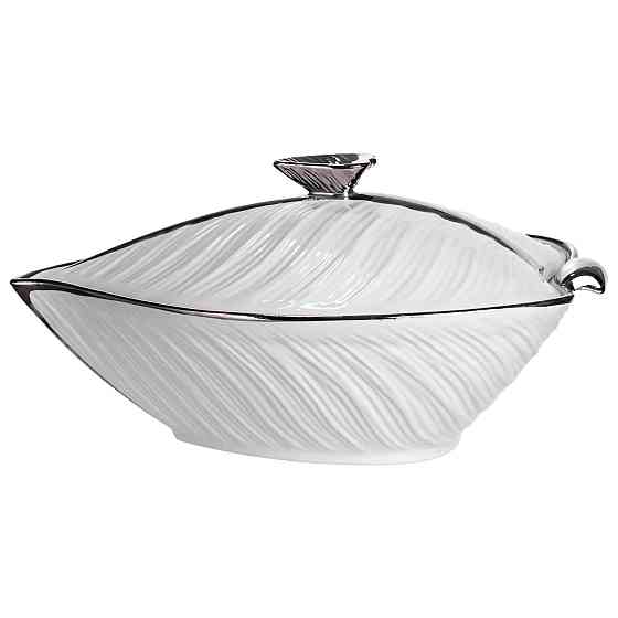 Yiwu Супниця 800 (мл) порцелянова 26×18×14 (см) з кришкою Білий з сріблом XL-4074AS Коломия