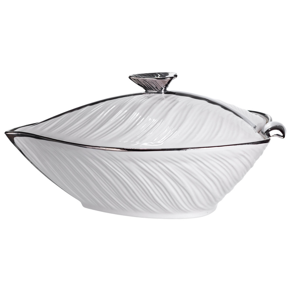 Yiwu Супниця 800 (мл) порцелянова 26×18×14 (см) з кришкою Білий з сріблом XL-4074AS Коломия - фото 2