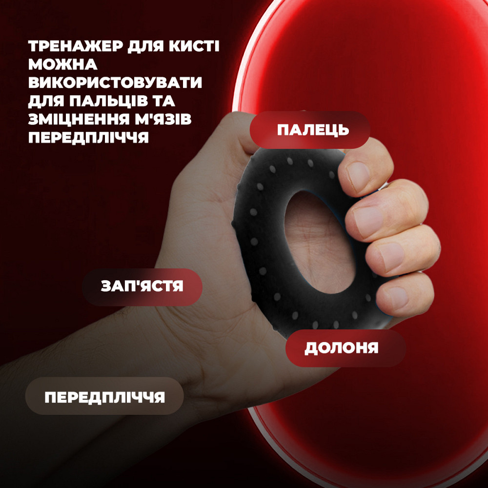 Еспандер кистьовий силіконовий PowerPlay PP-4338 Hand Grip Hard 30 кг. Чорний Кам'янське - фото 8