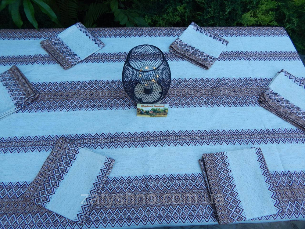 Коричнева скатертина з сетами на льону Київ - фото 2