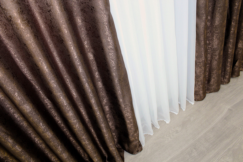 Комплект готових штор VR-Textil Жакард Мармур Al1 № 436ш Коричневий 200х290 см 2 шт (32-094) Київ - фото 8