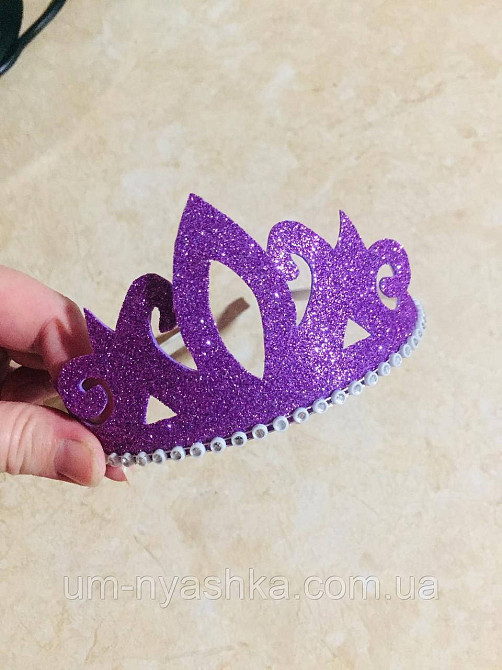 Диадема на обруче Корона сиреневая с блестками глиттером Кривой Рог - изображение 1
