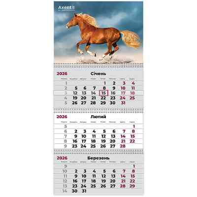 Календарь Axent настенный квартальный на 2026 г. (3 пружины) Horses 3 (8803-26-9-A) Винница