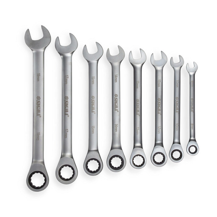 Набір ключів ріжково-накидних з тріскачкою 8-19 мм 8 шт (планшет) CrV Мукачево - фото 1