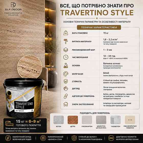 Декоративна штукатурка Elf Decor Travertino Style Біла 15 кг під натуральний травертин для стін та інтер'єрів Харків