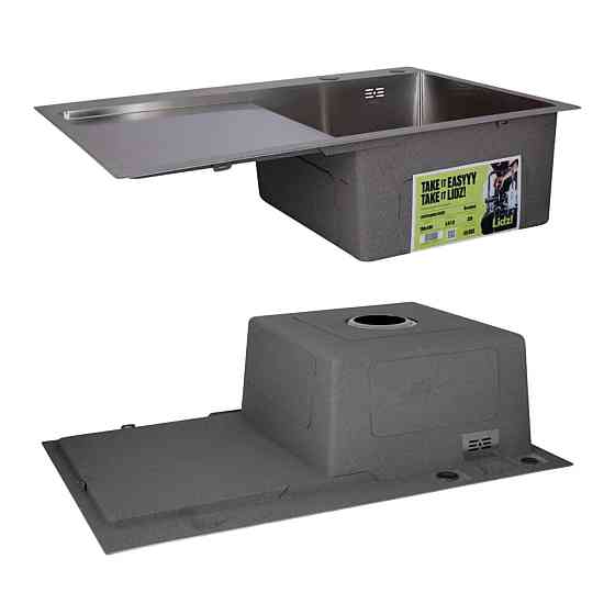 Комплект Lidz Handmade H7849L Мойка для кухни интегрированная крыло слева Brushed в комплекте с дозатором + Lidz K01G Корзина для Киев