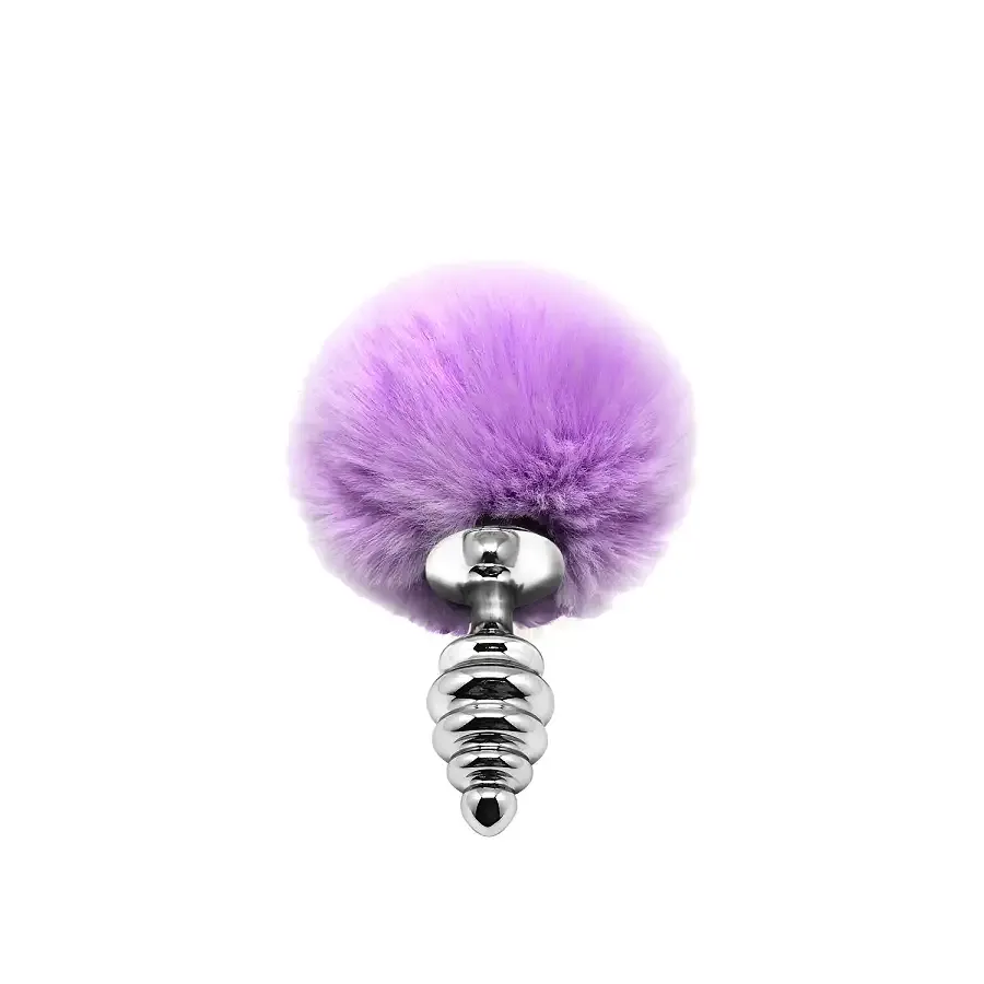 Металева анальна пробка Кролячий хвостик Alive Fluffy Twist Plug S Purple, діаметр 2,9 см Львів - фото 1