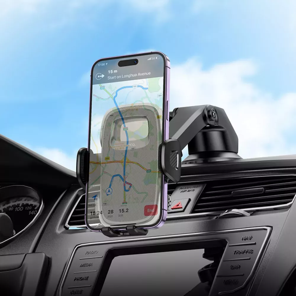 Автотримач для телефона HOCO H15 Fair push-type car holder(center console) Black Киев - изображение 7