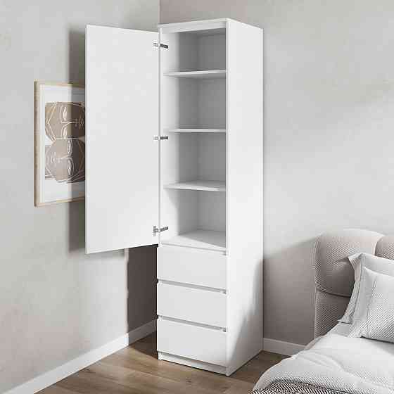 Шафа для одягу VAYS, пенал з полицями та шухлядами, без ручок R-35 Венге Темний-Білі планки Львів