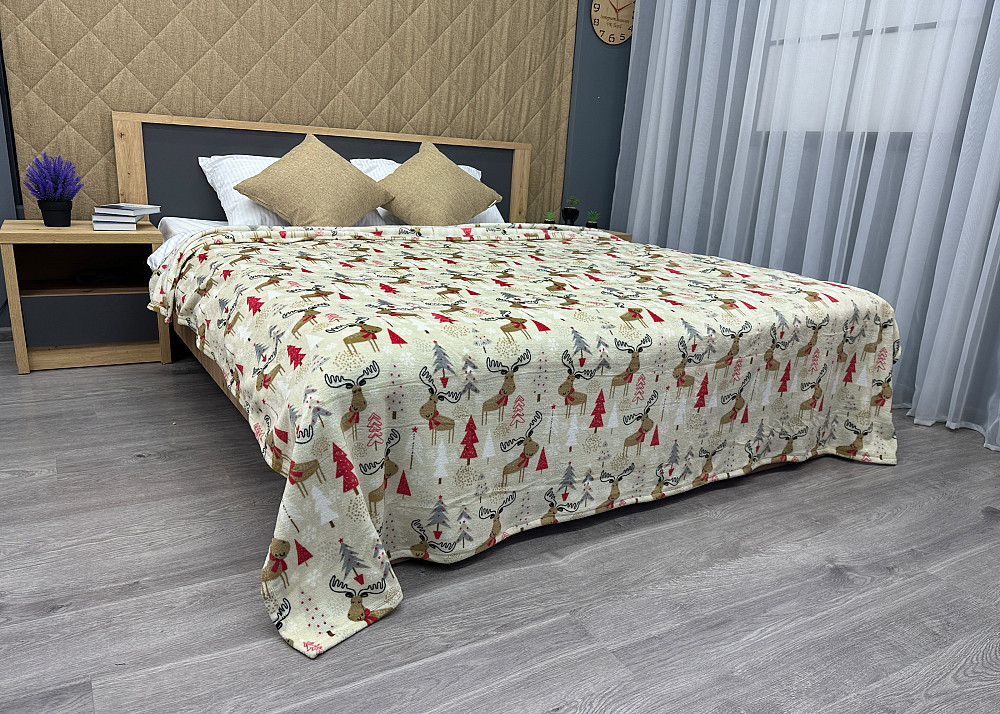 Плед-покривало Decorator WellSoft 200х220 см з різдвяним принтом Кремовий (87-177) Київ - фото 5