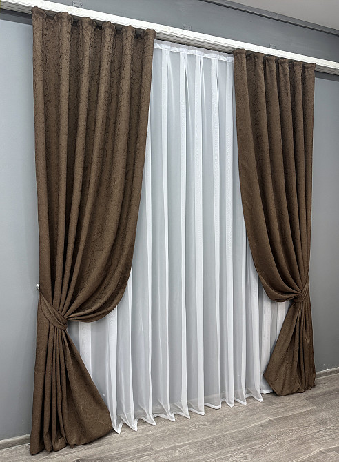 Комплект штор VR-Textil Жакард Viva Marmo № 1783ш Коричневий 150х270 см 2 шт (33-0748) Київ - фото 3