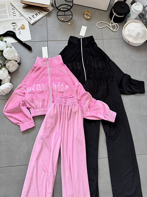 Женский стильный костюм двойка кофта с вышивкой и штаны велюр Черный, 46/48 Одесса - изображение 1