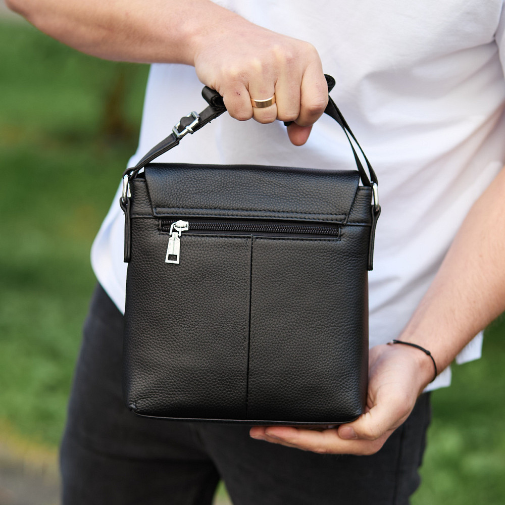 Кожаная мужская сумка-месенджер 21х23х5.5, сумочка планшет через плечо Tiding Bag 48450 черная Киев - изображение 9