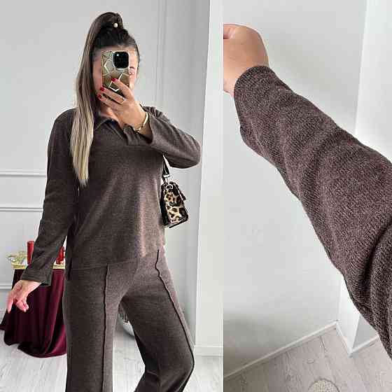 Жіночий базовий в'язаний костюм-двійка з ангори Шоколадний, 50/52 Одеса