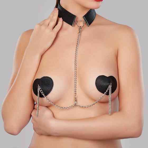 Сексапільні пестиси-серця з чокером та металевими пензликами Black Black Sex Aura Київ