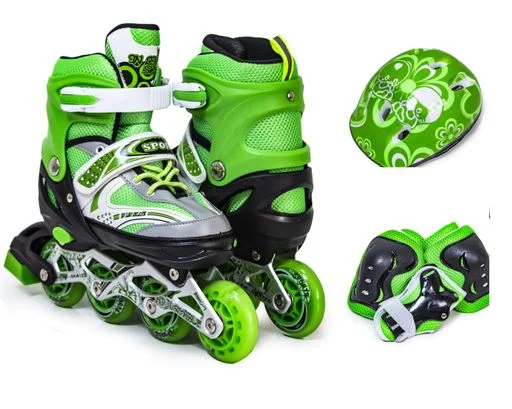 Детские ролики с переставными колесами, с наколенниками, налокотниками и шлемом Happy. Зеленый цвет. Одесса - изображение 1