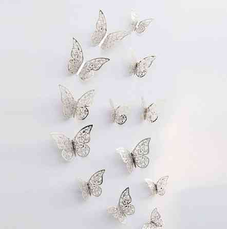 Метелики на скотчі сріблясті - у наборі 12шт. різних розмірів, в набір входить 2-х сторонній скотч Київ