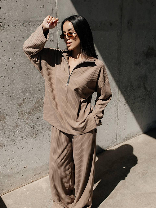 Женский повседневный оверсайз костюм двойка: кофта и штаны трикотаж пума рубчик Одесса - изображение 4