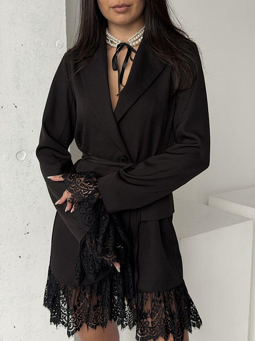 Жіноча стильна романтична сукня-піджак з мереживом креп костюмка 54/56 Одеса - фото 6