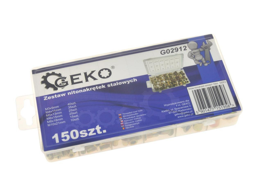 РемНабір заклепок різьбових "GeKo"  стальних, комплект  6 розмірів -  150 штук Київ - фото 4